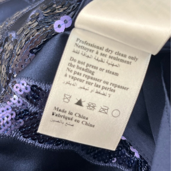 Marchesa Notte Lotus Sequin Midi Dress Size 2 Navy Formal Elegant Party Evening - Picture 14 of 16